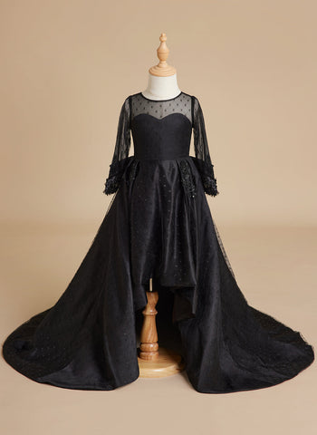 Ball-Gown/Princess Satin Sweep Train Black Dress