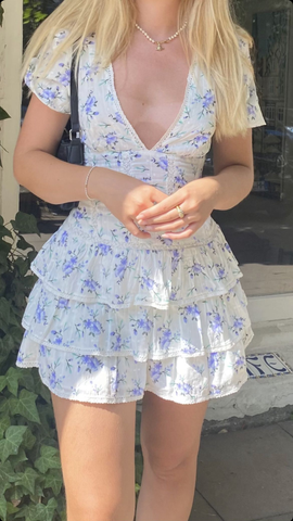 Vestido floral con escote en V profundo, lindo vestido de fiesta de línea A Y2317