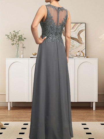 A-line Scoop Illusion Floor-Length Lace Chiffon Mother of the Bride Dress With Sequins