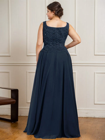 A-line Square Floor-Length Lace Chiffon Mother of the Bride Dress With Sequins