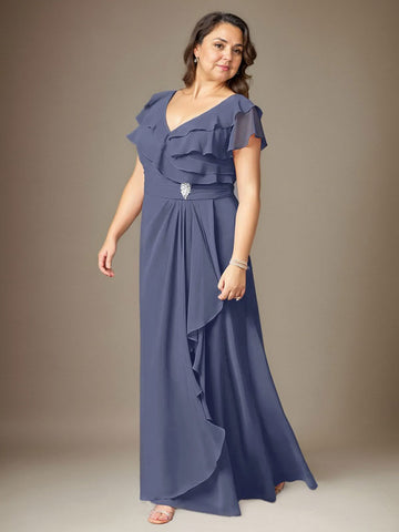 Stormy A-Line V-Neck Ruched Chiffon Dress