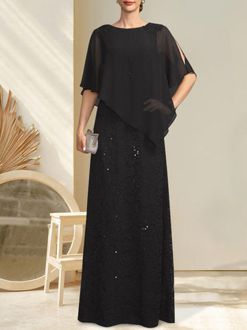 Sheath/Column Scoop Floor-Length Chiffon Lace Mother of the Bride Dress With Sequins Beading