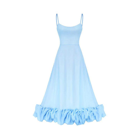 Vestidos de noche formales largos con tirantes finos y volantes redondos 