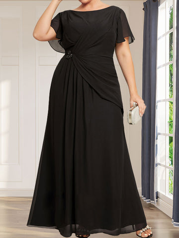 A-line Scoop Ankle-Length Chiffon Mother of the Bride Dress With Beading Pleated