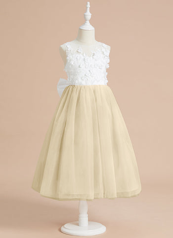 Floral Lace and Large Bow Tea-length Dress