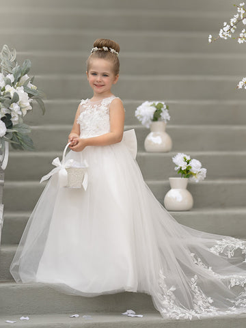 Dream Princess Sleeveless Detachable Train Flower Girl Dress