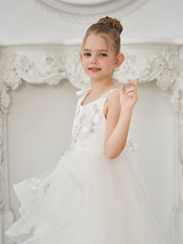 Ball-Gown/Princess Tulle Floor-length First Communion  Flower Girl Dress