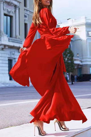 Robes de soirée formelles unies à fente en V et décolleté en V, style célébrités 