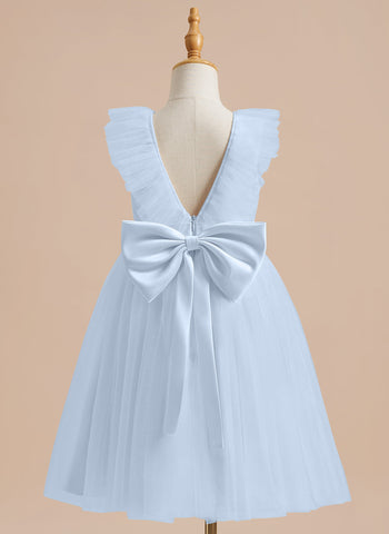 A-line Satin Tulle Knee-length Flower Girl Dress