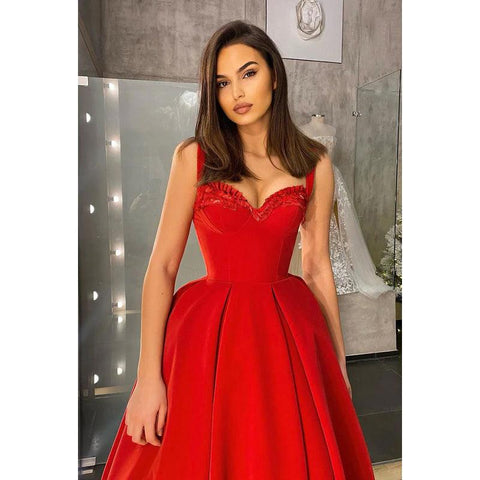 Vestido de noche de graduación midi de satén con volantes y escote en forma de A