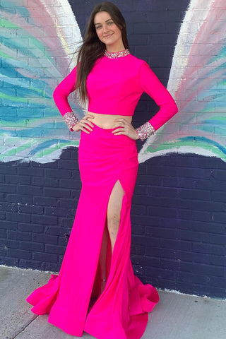 2 Pieces Round Neck Long Prom Dress