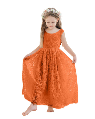 A-line Lace Ankle-length Ivory Boho Flower Girl Dress