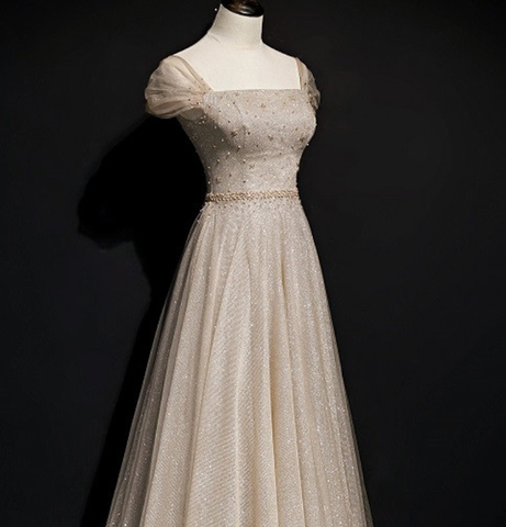 Vestido de fiesta largo de corte A con lentejuelas y tul brillante, bordado cuadrado, modelo Y7585