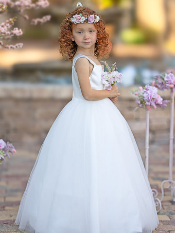 Ball-Gown/Princess Satin Tulle Ankle-length Flower Girl Dress