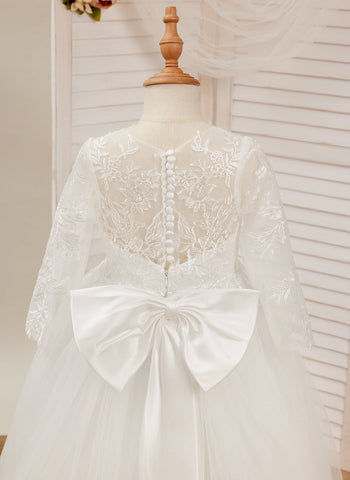 Ball-Gown Long SleevesTulle Sweep Train First Communion Flower Girl Dress