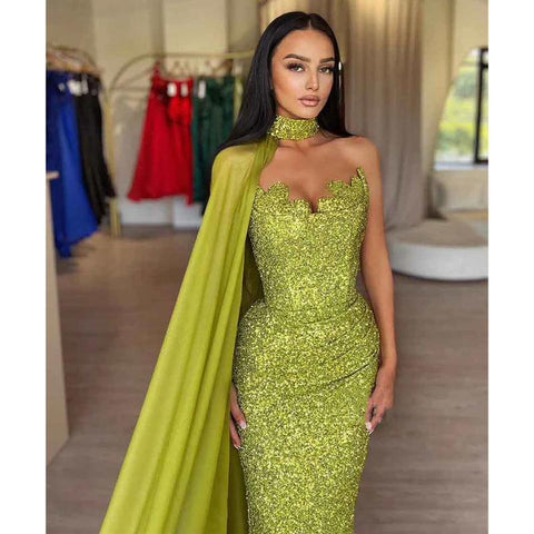 Vestido de fiesta largo con lentejuelas brillantes y corte tubo/columna 