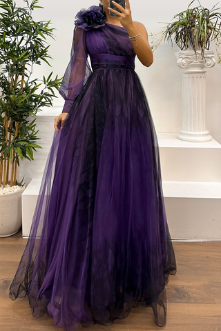 Vestidos de noche sexys para baile de graduación con estampado floral, abertura, malla en forma de flor y hombros caídos (6 colores) 