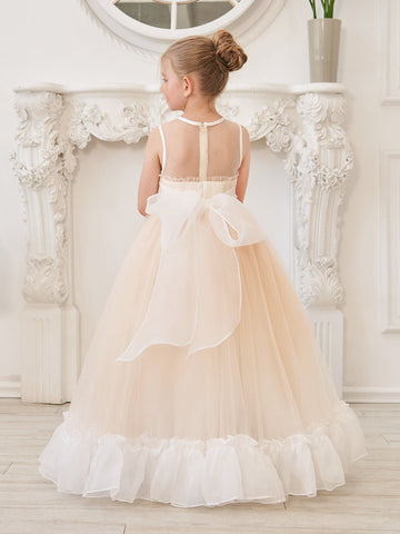 A-line Organza Tulle Floor-length Pink Dress (010226975)