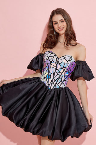 Vestido de fiesta de bienvenida estilo corazón con mangas desmontables