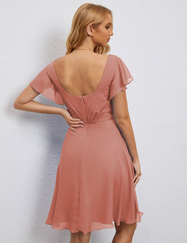 Robe de soirée dos nu, robe de bal formelle, longueur genou, manches courtes, robe de cocktail 28077 