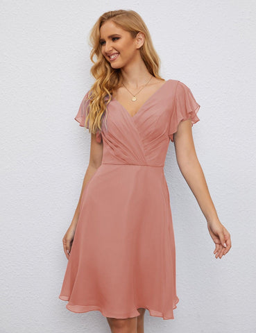 Robe de soirée dos nu, robe de bal formelle, longueur genou, manches courtes, robe de cocktail 28077 
