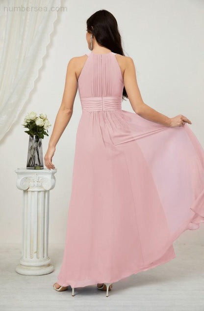 Numbersea Formal Party Gown Dress Chiffon Halter Long Sleeveless Bridesmaid Dresses 2802