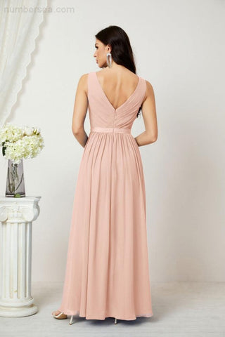 Women's Chiffon Long Bridesmaid Dresses A line Sleeveless Formal Prom Gown for Evening Party Homecoming Dresses 2808