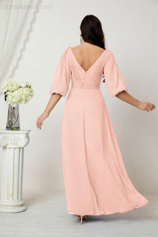 Baoleely  Formal Prom Gown Women V-Neck Chiffon Bridesmaid Dresses Long Bishop Sleeve Party Dress 2807