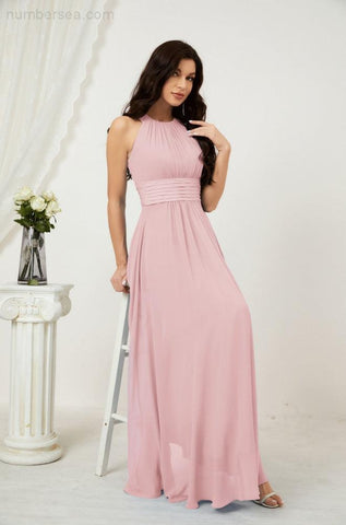 Baoleely Formal Party Gown Dress Chiffon Halter Long Sleeveless Bridesmaid Dresses 2802