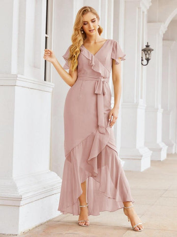 Baoleely Ruffled Bridesmaid Dresses Mermaid Formal Violin Evening Party Prom Gowns 28042