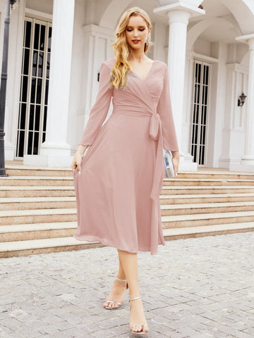 Robe de demoiselle d'honneur dos nu en V avec ceinture à la taille - Mère de la mariée - Invitée au mariage SY28031