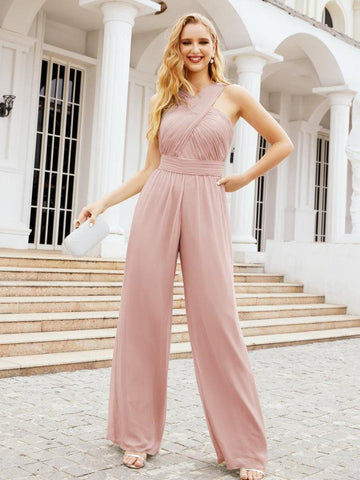 Baoleely Combinaison à col croisé Robe de soirée formelle Robe longue de demoiselle d'honneur Pantalon à pattes d'éléphant 28033