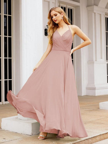 Baoleely Halter Chiffon Bridesmaid Dresses Wedding Appare Sleeveless Formal Prom Dress with Ruffled Back 28035