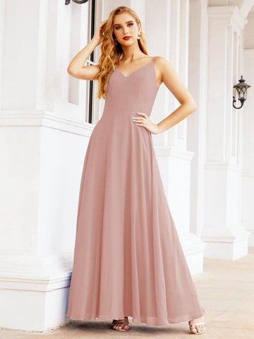 Baoleely Spaghetti Strap Bridesmaid Dresses V Neck Butterfly Back Fromal Evening Party Prom Gown 28036
