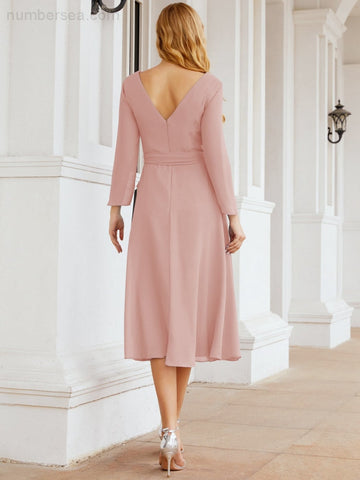 Robe de demoiselle d'honneur dos nu en V avec ceinture à la taille - Mère de la mariée - Invitée au mariage SY28031