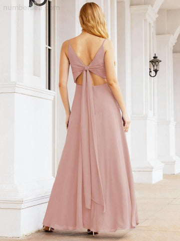 Baoleely Spaghetti Strap Bridesmaid Dresses V Neck Butterfly Back Fromal Evening Party Prom Gown 28036