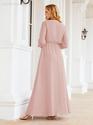 Robe de demoiselle d'honneur en mousseline Sunnderly pour femme, coupe trapèze, manches longues, robe de soirée formelle pour invitée de mariage SY28032 