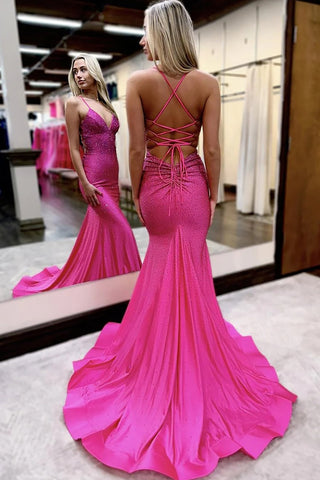 Spaghetti Straps Mermaid Long Prom Dress with Beading
