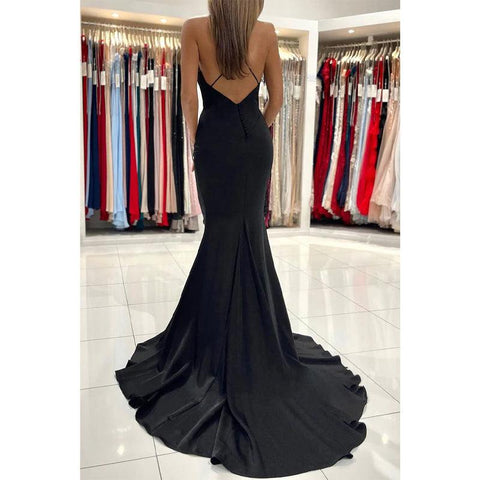 Vestido de fiesta negro largo con tirantes finos