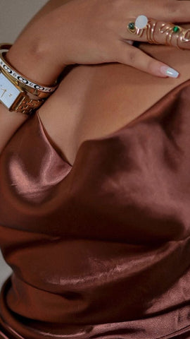 Robe en soie marron à fines bretelles, robe de soirée sexy Y352