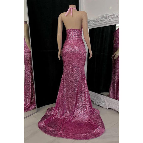 Robe de bal sirène à paillettes et dos nu pour filles 