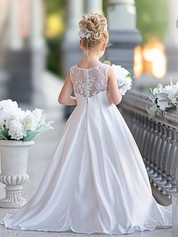 A-line Lace Satin Floor-length First Communion Flower Girl Dress