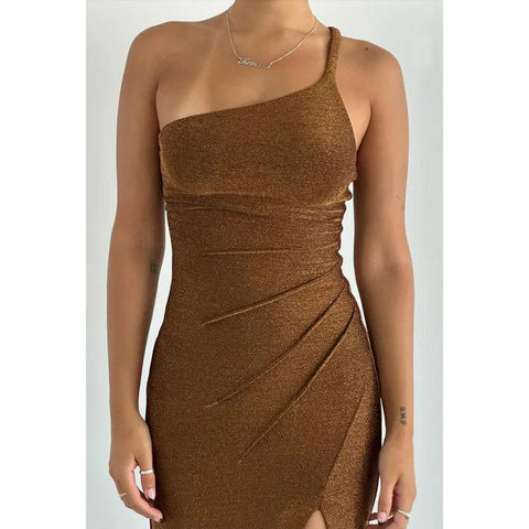 Robe de bal fourreau simple et décontractée, asymétrique, sans manches, dos nu, avec fente