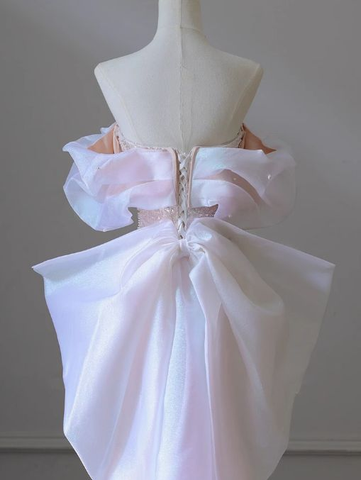 Vestido largo de fiesta rosa de corte A con hombros descubiertos, tul, lentejuelas y cuentas, modelo Y8050