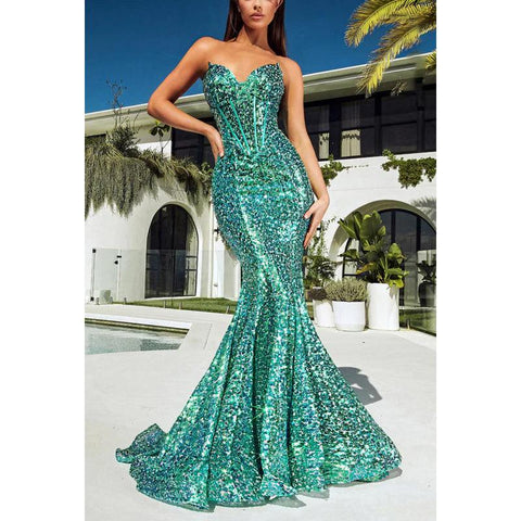 Vestido largo de sirena con lentejuelas y escote corazón para fiesta de graduación y noche