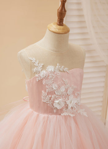 Ball-Gown/Princess Lace Tulle Floor-length Pink Dress (2003226757)