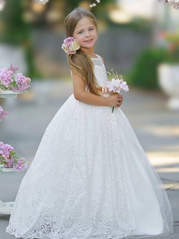 A-line Lace Tulle Floor-length Ivory Dress