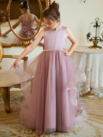 Ball-Gown/Princess Satin Tulle Floor-length Flower Girl Dress