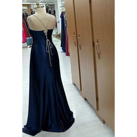 Vestido de noche para fiesta de graduación con escote en V, tirantes finos fruncidos y cola 