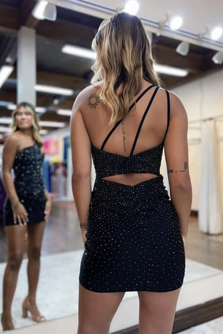 Robe de cocktail courte et moulante à une épaule et dos nu, sexy, à sequins, robe de bal de fin d'année